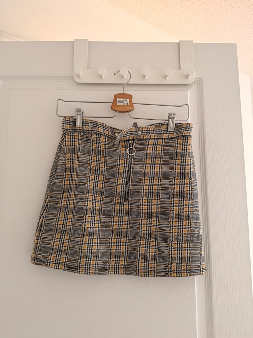Topshop Yellow and Gray Plaid A-Line Mini Skirt